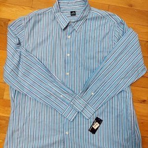 John Ashford Button Up Shirt Long Sleeve XXl Blue Summer Breeze Stripes New